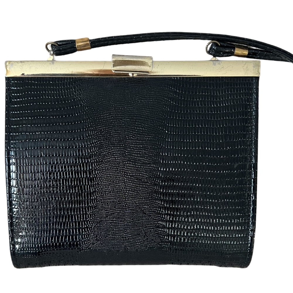 Vintage Black Lizard Embossed Evening Handbag
